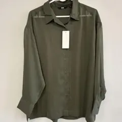 UNIQLO シアーシャツ 長袖 オリーブ Lのサムネイル