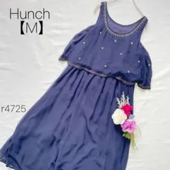 ハンチ　Hunch ノースリーブワンピース シフォン フレア 刺繍 ネイビー Mのサムネイル