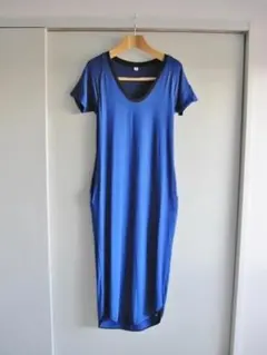 美品 ユニクロ ロングTシャツ ストレッチ ワンピース ブルー柔らか滑らか肌触り