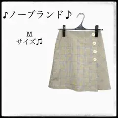 ノーブランド ミニスカート ベージュ チェック M ボタン スカート 裏地付き