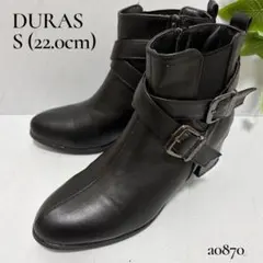 DURAS プティームデュラス ショートブーツ S 黒 ダブルベルト 太ヒールのサムネイル