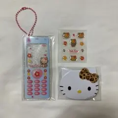 トレーディングなつかしガラケーキーホルダー、フェイス缶バッジ キティちゃんセット