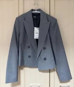 ZARA クロップド丈 ダブルブレスト ジャケット グレー M