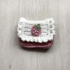 ハンドメイド 編み物 いちご 小物入れ ポーチ ビーズ ピンク