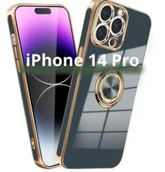 iPhone 14Pro スマホカバー ケース リング付き メッキ加工 シンプル