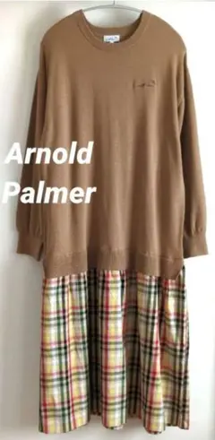 美品 タグ付き アーノルドパーマー チェックワンピース ニットワンピース 匿名