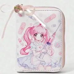財布 カードケース サブカル アニメ ピンク ナース いちごチャーム付き