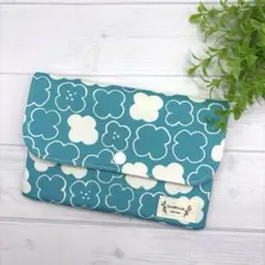 マルチケース♡花　ブルー　通帳　お薬手帳