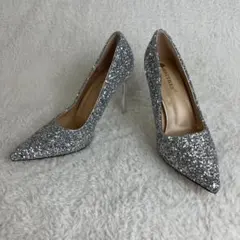 BIGTREE グリッターパンプス 10cmヒール 銀 (39) 24.5cm