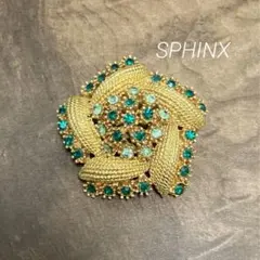 ヴィンテージ SPHINX グリーン ラインストーン ブローチ