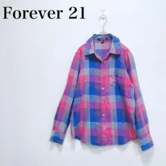 フォーエバー21 長袖シャツ チェック柄 コットン100% ロールアップ Sのサムネイル