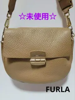 美品 FURLA ジョイア ロゴ金具 レザー ショルダーバッグ ベージュ h97 