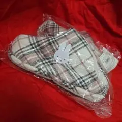 ラスト一足　ミッフィー　チェック柄フリーススリッパ 22-26cm　ピンク系