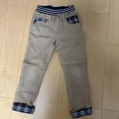 140サイズ　 ベージュ チェック柄ポケット ロングパンツ