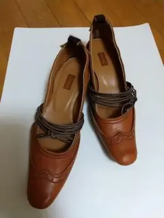 ブラウン パンプス 本革 レザー メリージェーンシューズ 日本製
