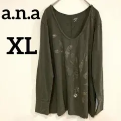 a.n.a【XL】長袖Tシャツ カーキ プリント