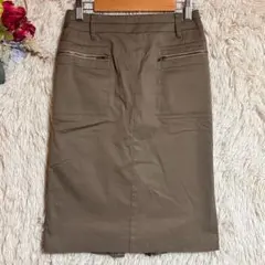 美品【エムプルミエ】(S) タイトスカート 無地 ブラウン 通勤 日本製のサムネイル