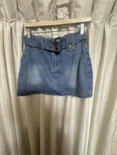 デニムブルー ベルト付きミニスカート