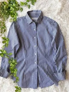 【美品】鎌倉シャツ 長袖 青白ストライプシャツ M相当 日本製 綿100%のサムネイル