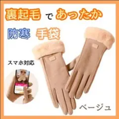 スマホ対応手袋 レディース 防寒 裏起毛 グローブ ファー付き ベージュ 高見え