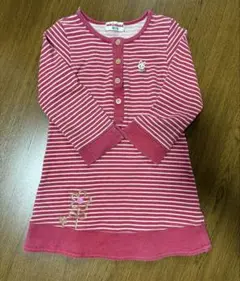 【MIKIHOUSE★100cm】ミキハウス ワンピース 女の子ストライプ柄赤