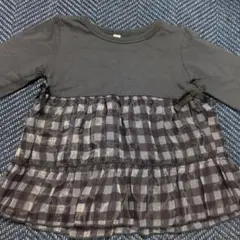 グレー チェック柄 フリル付き長袖カットソー　90cm　女の子