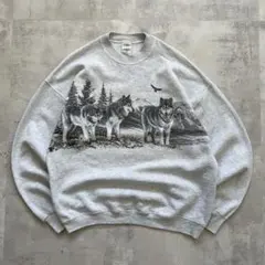 USA古着　フルーツ・オブ・ザ・ルーム　スウェット　アニマル　ウルフ　大判　XL