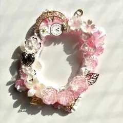 【No.148】ホイップデコ　トレカケース　硬質ケース　ピンク白　月　時計　薔薇