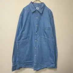 ユニクロ　ライトブルー　デニムシャツ　長袖　カジュアル　シンプル　無地　M