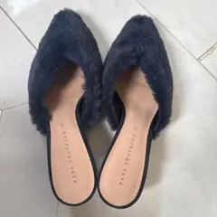 ZARA ダークグレー ファー ミュール