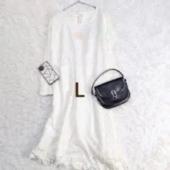 ロングワンピース/フレア/総レース/Lサイズ/白/新品✨️/タグ付き
