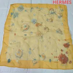 HERMES PARIS シルクハンカチ ローズ柄 イエローのサムネイル