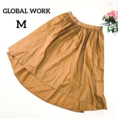 グローバルワーク　ひざ丈フレアスカート　M　ブラウン　ウエストゴム　409