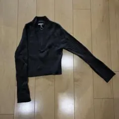 ジーユー GU ハーフジップ リブニット オリーブ S長袖 ショート丈
