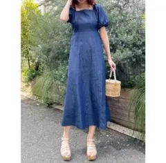 【美品】MAJESTIC LEGON ワンピース デニム パフ袖 M リボン