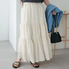 ディスコート サテンワッシャーボリュームティアードスカート とろみ フリーサイズ