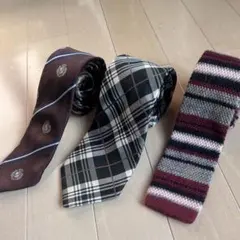 ネクタイ3本セット ビジネス フォーマル ニットタイ×チェック×クラウン柄
