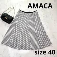 AMACAアマカ　フレアスカート　斜めストライプ　細見え　40サイズ　三陽商会のサムネイル