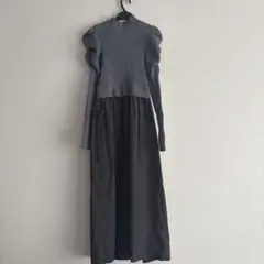 グレー ニットロングワンピース M-L