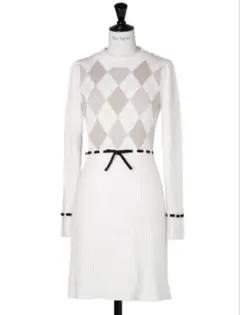 Moor Argyle Ribbon Knit Dress ivory M - メルカリ