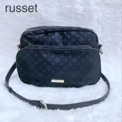 美品♪russetラシットモノグラム レザーストラップショルダーバッグ ネイビー