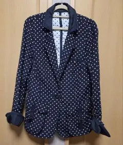 伊太利屋 水玉ジャケット 9号 ネイビー×ホワイト 一枚仕立て ビジューのサムネイル