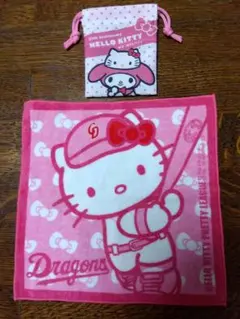 ハローキティタオルハンカチ、ミニきんちゃく袋セット