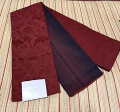 新品　ウタタネ　utatane 花柄 エンジ色　茶色小袋帯　半幅帯　リバーシブル