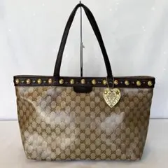 GUCCI グッチ GG柄 クリスタル ブラウンPVC トートバック スタッズ