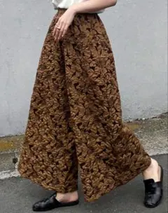 SHEIN ブラウン　ワイドパンツ　レトロ花柄　古着