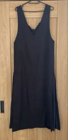 Jines サイドプリーツ　Ｖネック　ロングワンピース　38