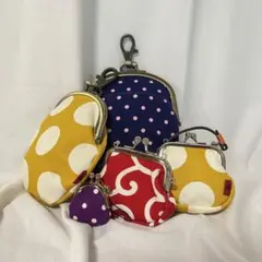 【5点セット】がま口ポーチ スマホケース ドット柄ポーチ