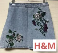 美品　H&M エイチアンドエム　刺繍　花柄　デニム　ミニスカート　スカート　S
