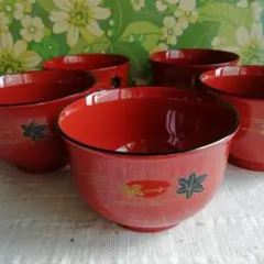 天然木加工品　うるし塗装　汁椀　5個セットのサムネイル
